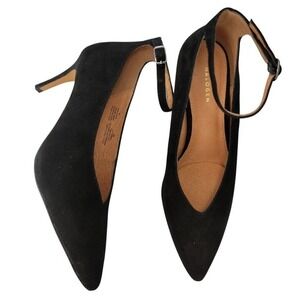 Halogen Womens Black Suede Ankle Strap Pointed Toe V-Vamp Pumps Heels Size 6.5M